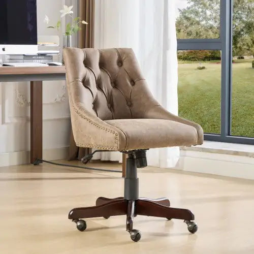 Rustic Brown Sheepskin Office Chair with Adjustable Functions