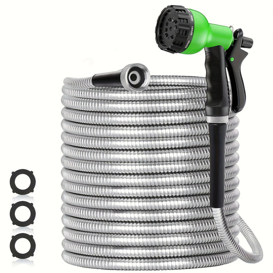 Durable Stainless Steel Garden Hose with 10Function Nozzle