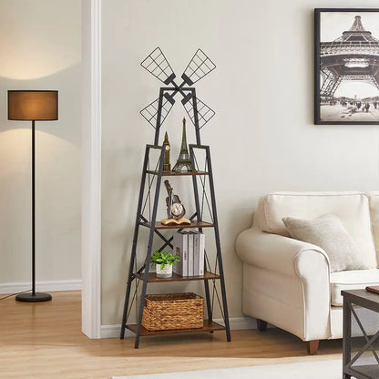 4-Tier Metal Frame Bookshelf with Windmill Design