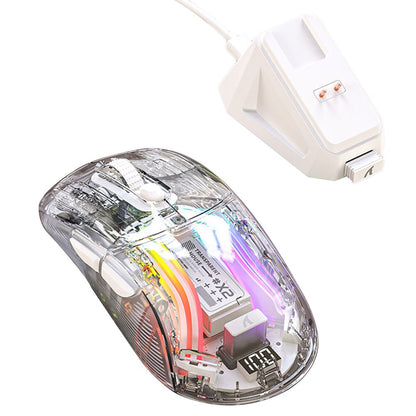 Wireless Gamer Mouse RGB Lighting 3 Modes Portable Mouse Bluetooth-Compatible 5.0/2.4G/USB-C Transparent for ESports Office