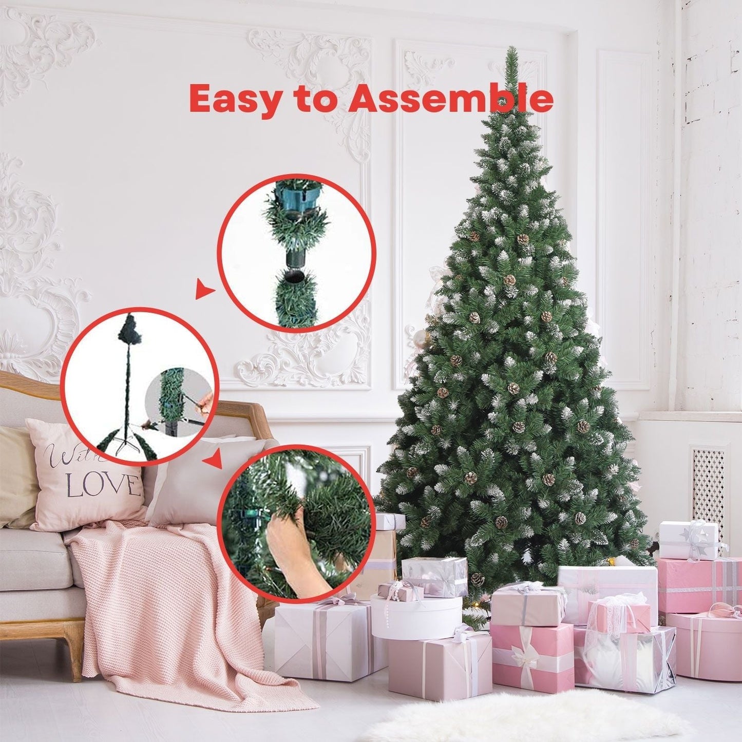Festiss Artificial Easy Assembly Christmas Tree With White Snow Flocked Tips 2.4m