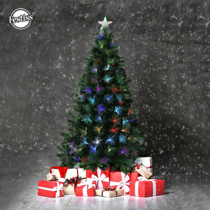 Festiss 1.8m Hinged Construction Easy Assembly Artificial Christmas Trees with Fiber Optic Lights