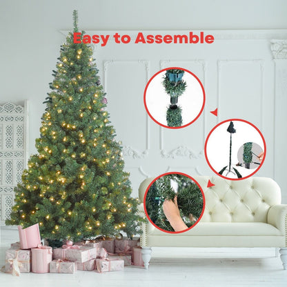 Festiss 2.1m Hinged Construction Easy Assembly Artificial Christmas Trees With Warm LED Lights