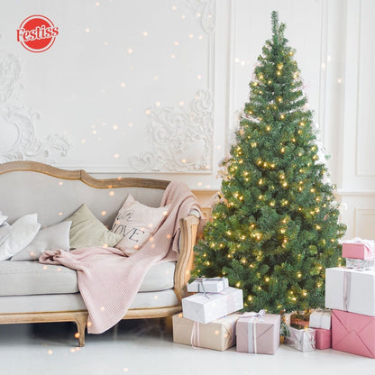 Festiss 2.1m Hinged Construction Easy Assembly Artificial Christmas Trees With Warm LED Lights