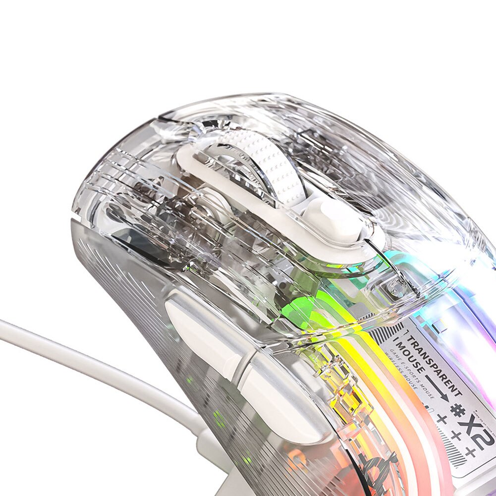 Wireless Gamer Mouse RGB Lighting 3 Modes Portable Mouse Bluetooth-Compatible 5.0/2.4G/USB-C Transparent for ESports Office