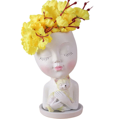 Resin Girl Portrait Vase Ornaments Human Face Shape Flowerpot Desktop Storage Handicraft Holiday Gift Home Decor for Courtyard