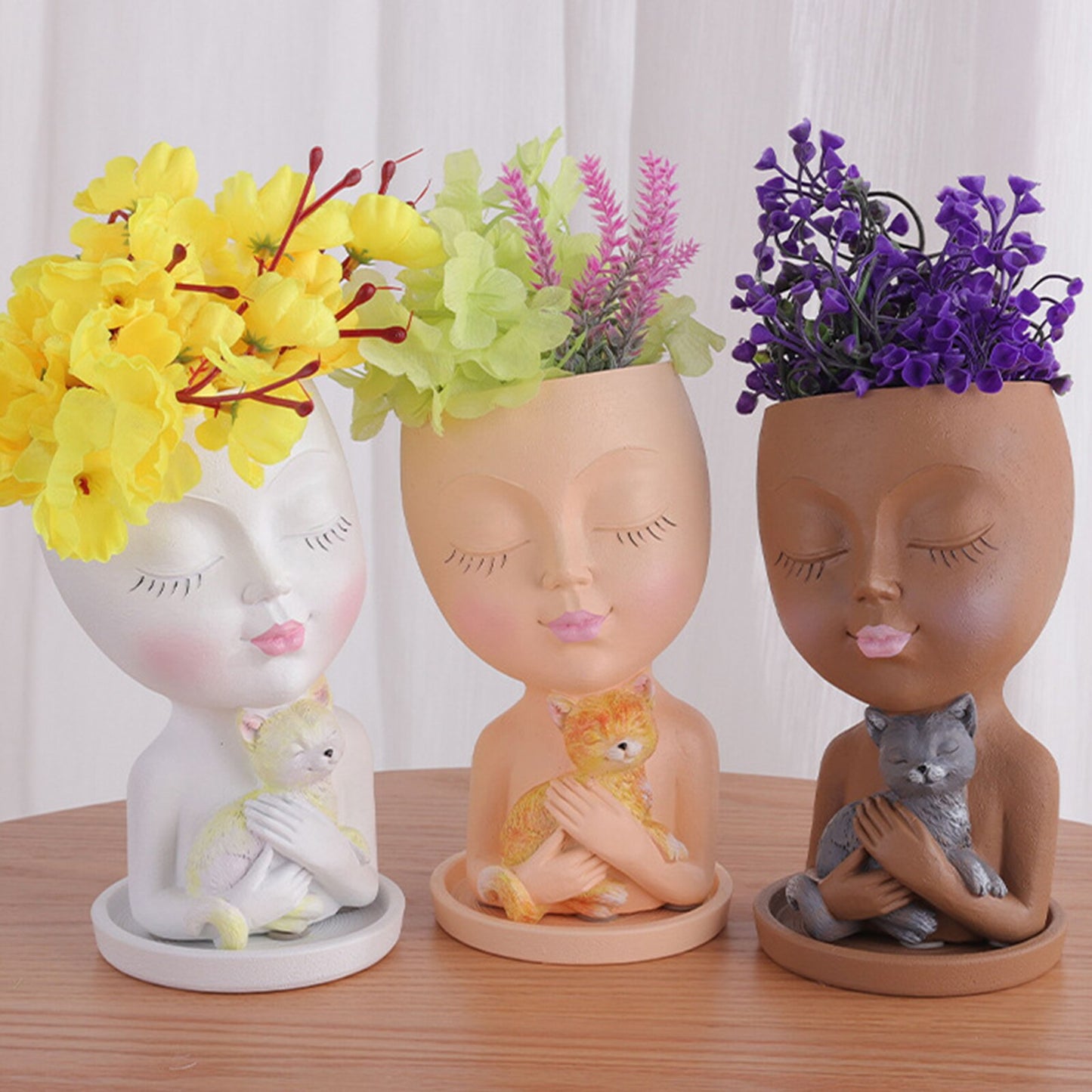 Resin Girl Portrait Vase Ornaments Human Face Shape Flowerpot Desktop Storage Handicraft Holiday Gift Home Decor for Courtyard