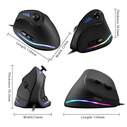 For ZELOTES C-18 11 Buttons USB Wired 10000DPI RGB Optical Ergonomic Gaming Adjustable Vertical Mouse