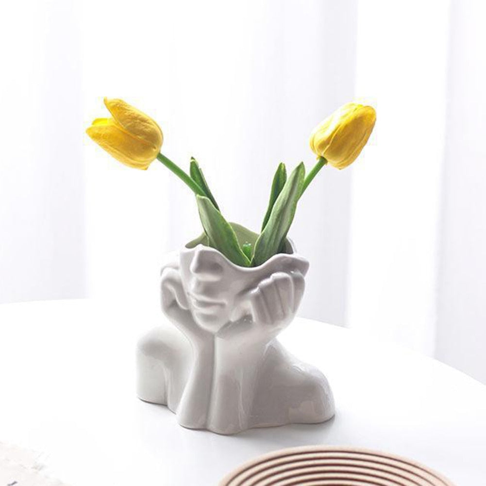 Human Body Half-body Vase Pen Container Creative Vase Ceramics Craft Exquisite Flower Bottles Home Decor for Dining Table Office