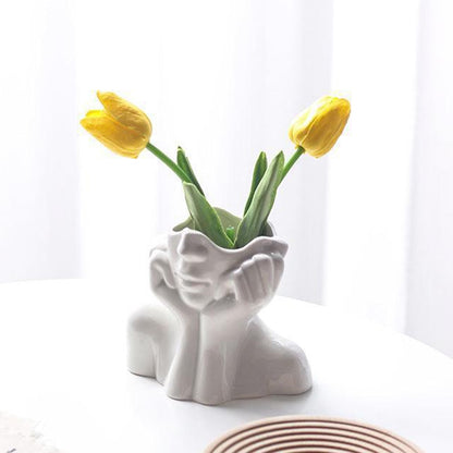 Human Body Half-body Vase Pen Container Creative Vase Ceramics Craft Exquisite Flower Bottles Home Decor for Dining Table Office
