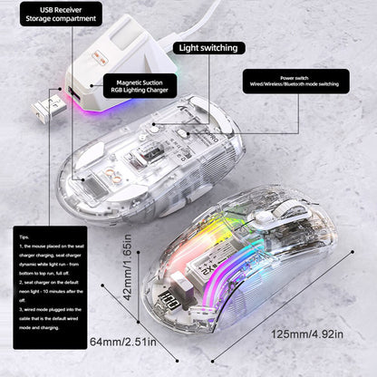 Wireless Gamer Mouse RGB Lighting 3 Modes Portable Mouse Bluetooth-Compatible 5.0/2.4G/USB-C Transparent for ESports Office