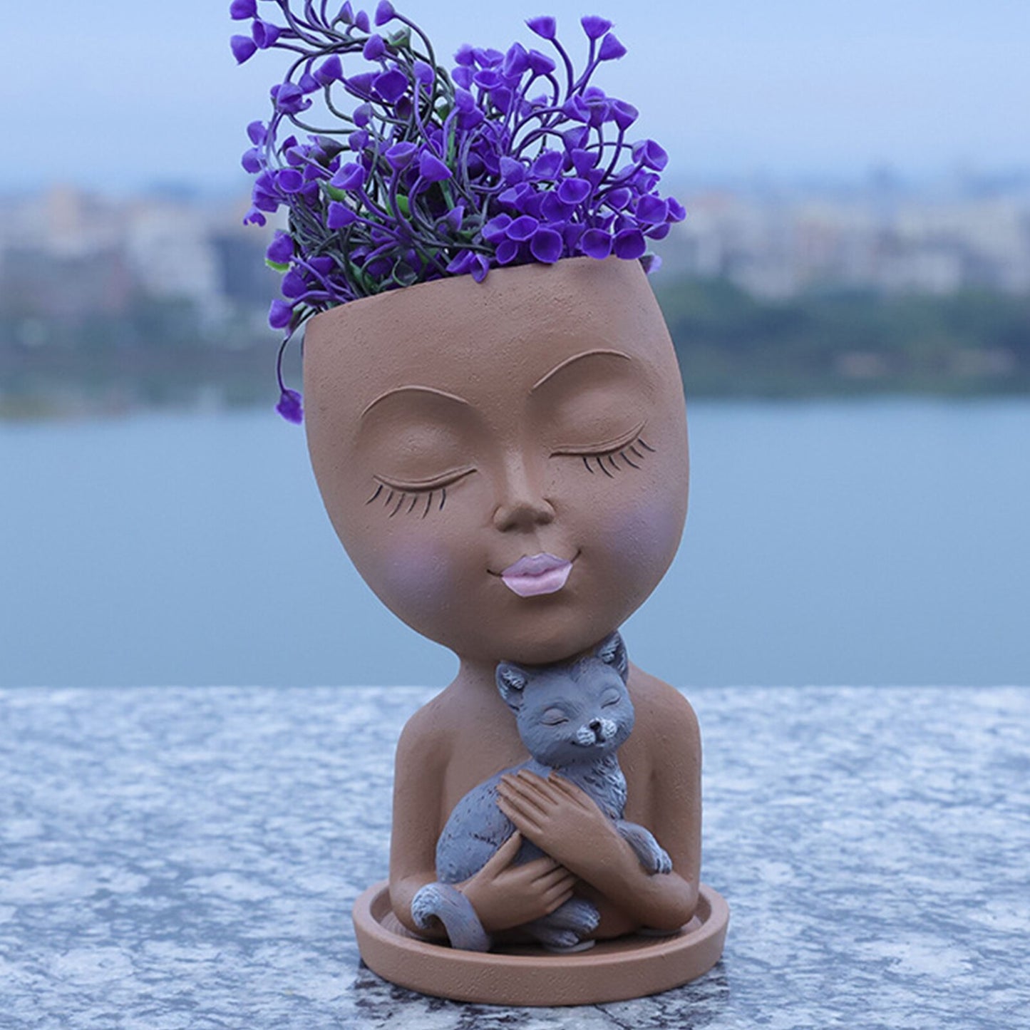 Resin Girl Portrait Vase Ornaments Human Face Shape Flowerpot Desktop Storage Handicraft Holiday Gift Home Decor for Courtyard