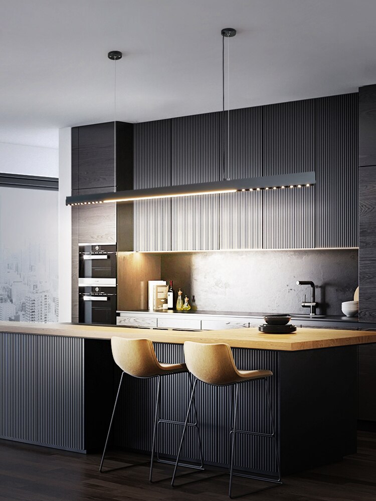 Minimalist dining room chandelier Nordic modern kitchen island table led lamp office without main lamp one word long chandelier