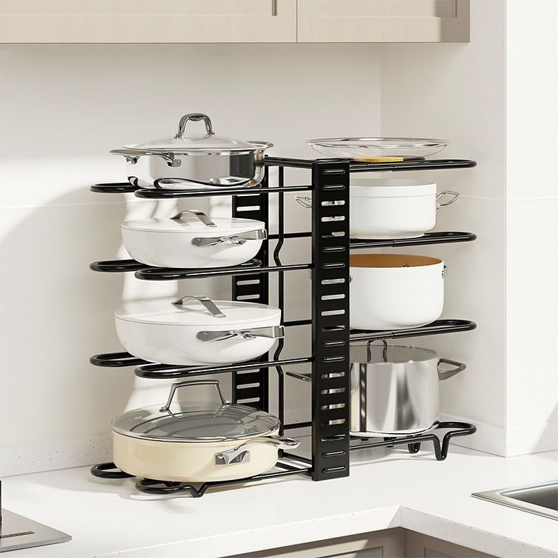 Removable foldable vertical pot cover rack multi-layer Kitchen tabletop iron storage shelf Multifunctional
