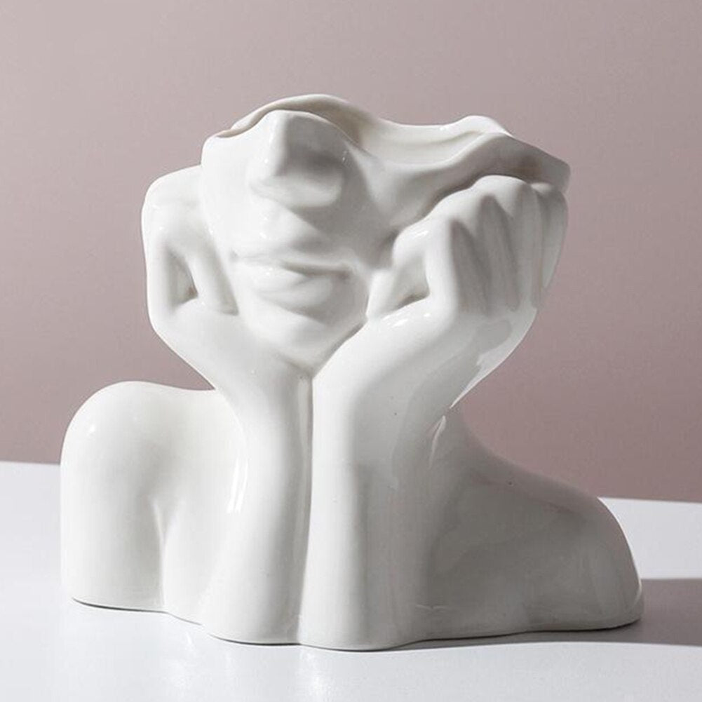 Human Body Half-body Vase Pen Container Creative Vase Ceramics Craft Exquisite Flower Bottles Home Decor for Dining Table Office