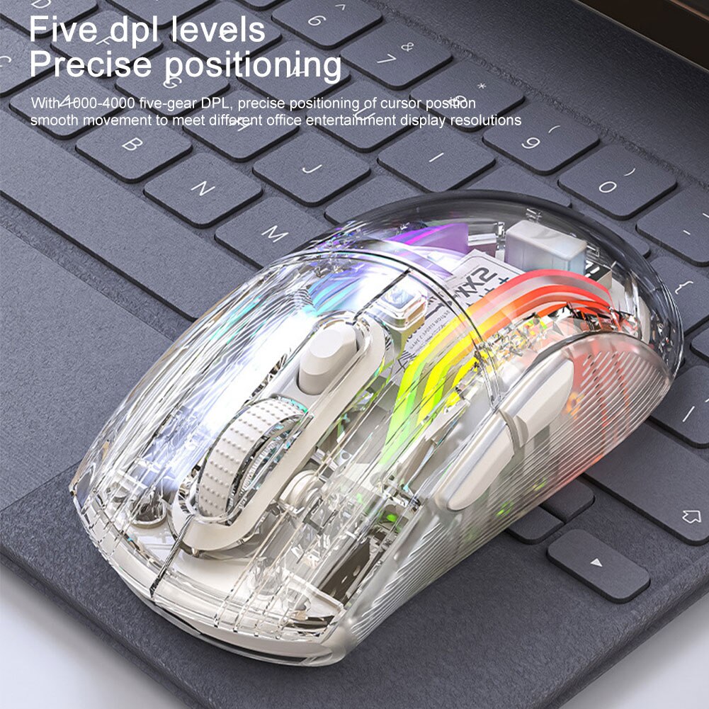Wireless Gamer Mouse RGB Lighting 3 Modes Portable Mouse Bluetooth-Compatible 5.0/2.4G/USB-C Transparent for ESports Office