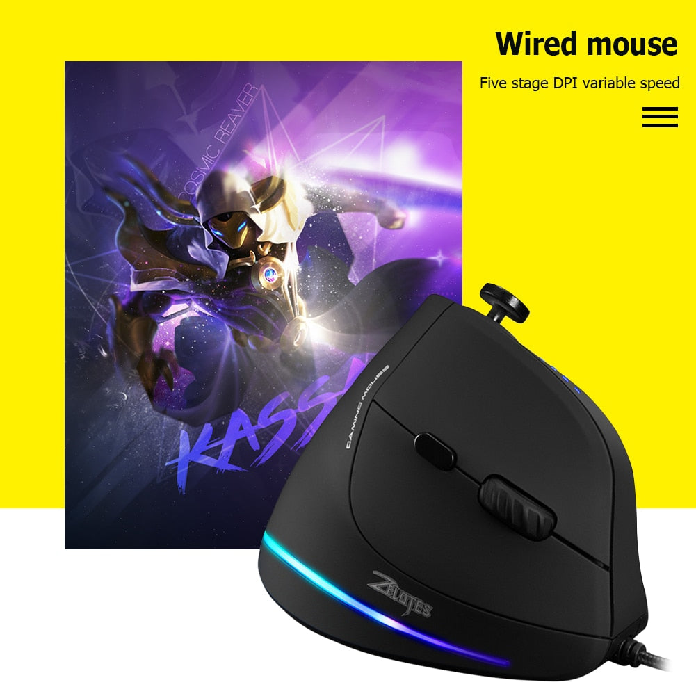 For ZELOTES C-18 11 Buttons USB Wired 10000DPI RGB Optical Ergonomic Gaming Adjustable Vertical Mouse