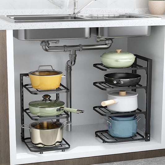 Floor-To-Ceiling Kitchen Rack Multi-Layer Pot Storage Rack Under The Sink Cabinet Pot Rack Desktop Rack Kitchen Supplies Rack