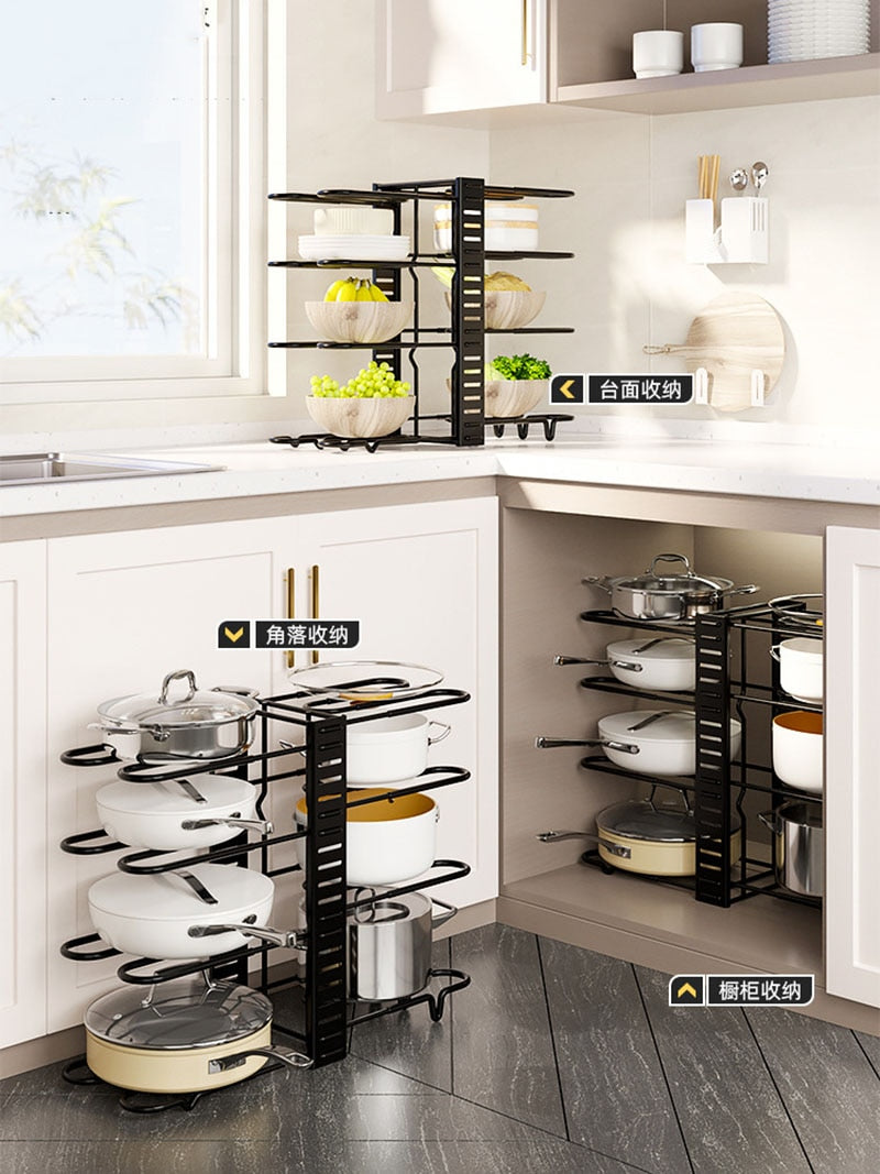 Removable foldable vertical pot cover rack multi-layer Kitchen tabletop iron storage shelf Multifunctional