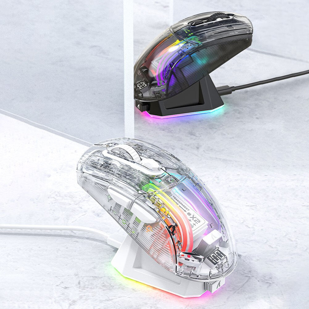 Wireless Gamer Mouse RGB Lighting 3 Modes Portable Mouse Bluetooth-Compatible 5.0/2.4G/USB-C Transparent for ESports Office