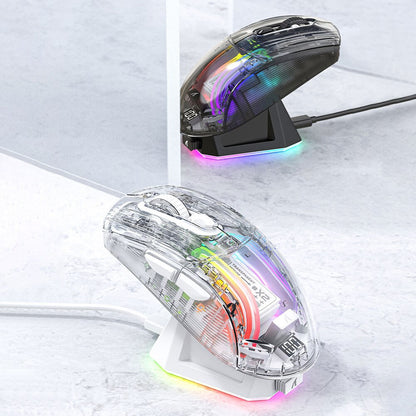 Wireless Gamer Mouse RGB Lighting 3 Modes Portable Mouse Bluetooth-Compatible 5.0/2.4G/USB-C Transparent for ESports Office