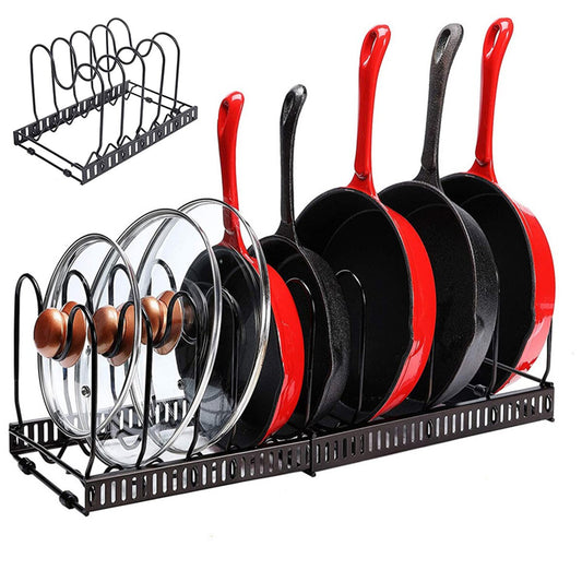 2pcs Expandable Pot Pan Lid Rack Bakeware Cupboard Organizer 10 Adjustable Dividers Cabinet Pans Holder Kitchen Accessories