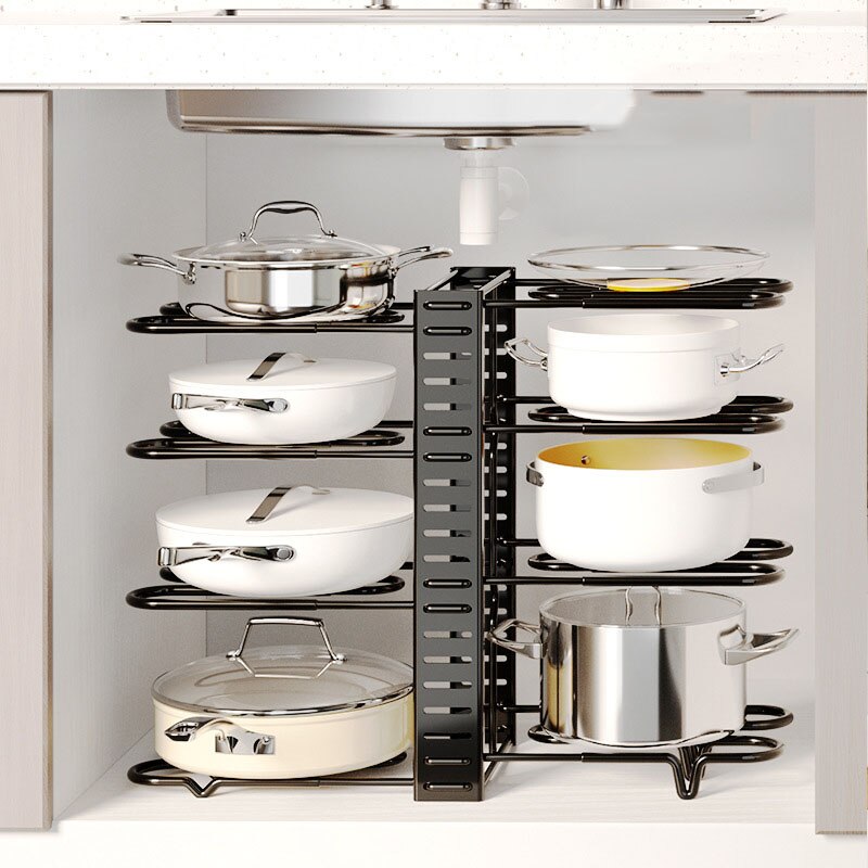Removable foldable vertical pot cover rack multi-layer Kitchen tabletop iron storage shelf Multifunctional