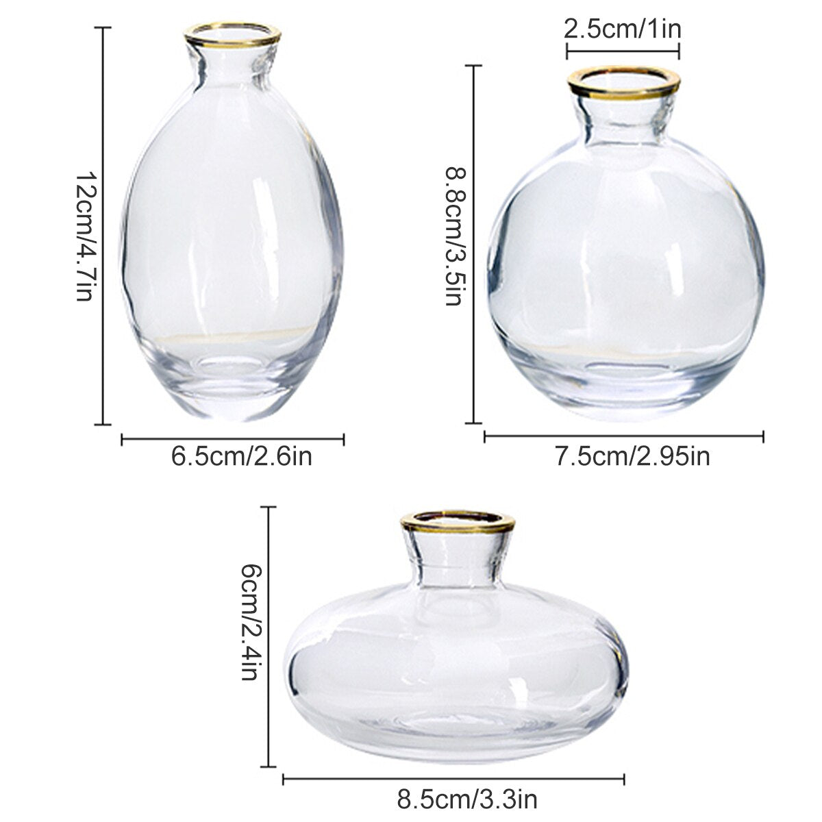 3Pcs Glass Bud Vase Small Glass Flower Vases Decorative Table Centerpieces Vase Elegant Mini Bud Vases Clear Glass Flower Vases